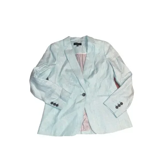 Talbots Blazer Womens Size 8 Blue 100% Linen One Button Jacket Lightweight - Picture 1 of 6